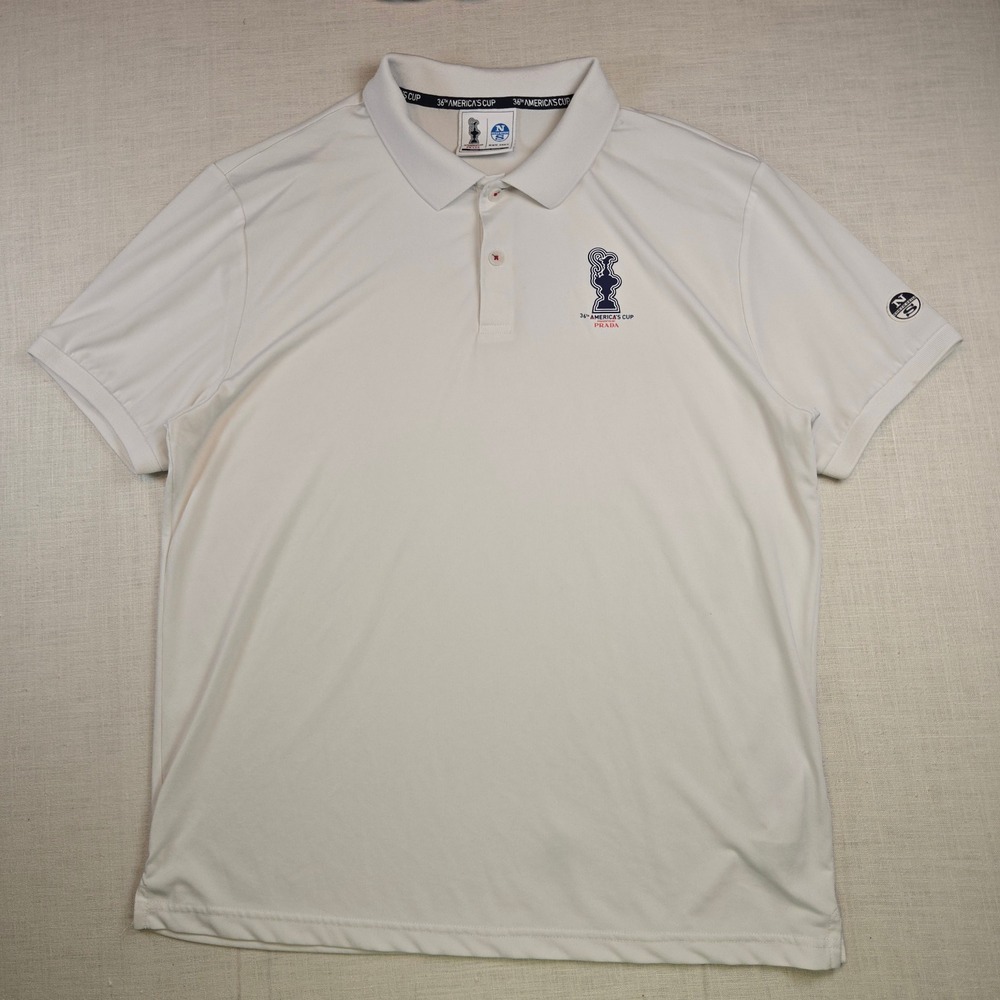 North Sails Prada Sailing Polo Large Mens White 36th Americas Cup Technical GUC